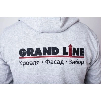 Толстовка Grand Line серая с капюшоном Классика р.XXL вышивка — 187303 Толстовка Grand Line серая с капюшоном Классика р.XXL вышивка — 187303