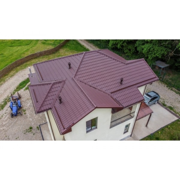 ГРАНД ЛАЙН Металлочерепица классик 0,5 PurLite Matt RAL 8017 шоколад 255040 ГРАНД ЛАЙН Металлочерепица классик 0,5 PurLite Matt RAL 8017 шоколад 255040
