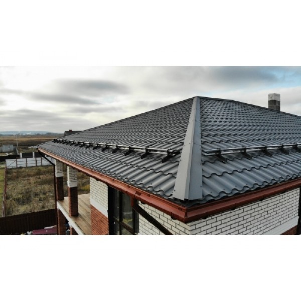 ГРАНД ЛАЙН Металлочерепица Кредо (Kredo) в01 0,5 Rooftop Бархат RAL 7016 антрацитово-серый 197980