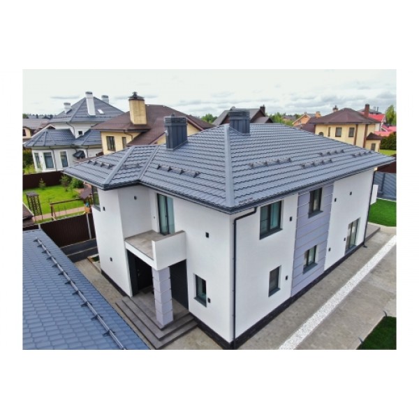 ГРАНД ЛАЙН Металлочерепица Квинта плюс (Kvinta plus) 0,5 Satin Matt RAL 7024 мокрый асфальт 243992 ГРАНД ЛАЙН Металлочерепица Квинта плюс (Kvinta plus) 0,5 Satin Matt RAL 7024 мокрый асфальт 243992