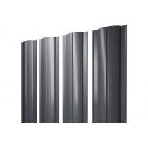 ГРАНД ЛАЙН Штакетник Круглый с прямым резом 0,5 GreenCoat Pural BT, matt RR 23 темно-серый (RAL 7024 мокрый асфальт) 399641