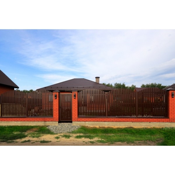 ГРАНД ЛАЙН Штакетник Twin фигурный 0,5 Quarzit RAL 8017 шоколад 283797 ГРАНД ЛАЙН Штакетник Twin фигурный 0,5 Quarzit RAL 8017 шоколад 283797