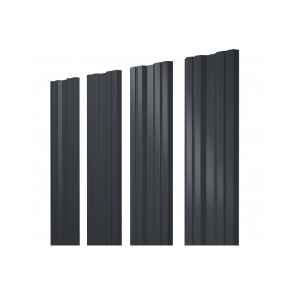 ГРАНД ЛАЙН Штакетник Twin с прямым резом 0,5 Satin RAL 7024 мокрый асфальт 256154