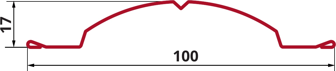 Сечение штакетника Полукруглый Слим: ширина 100 мм, высота 17 мм