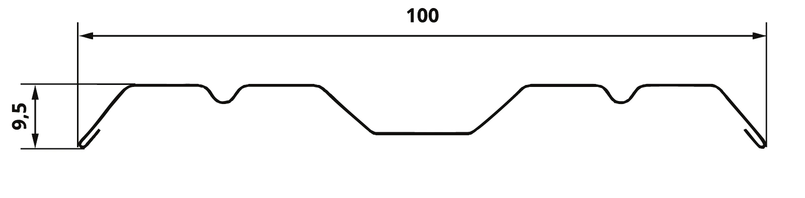 Сечение штакетника Твин: ширина 100 мм, высота 9,5 мм