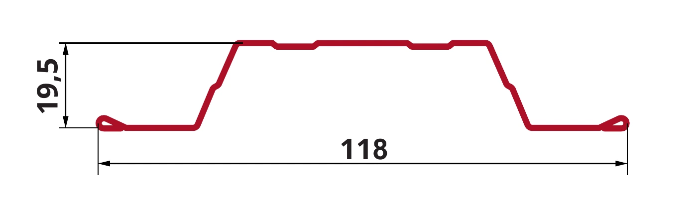 Сечение штакетника Прямоугольный: ширина 118 мм, высота 19,5 мм