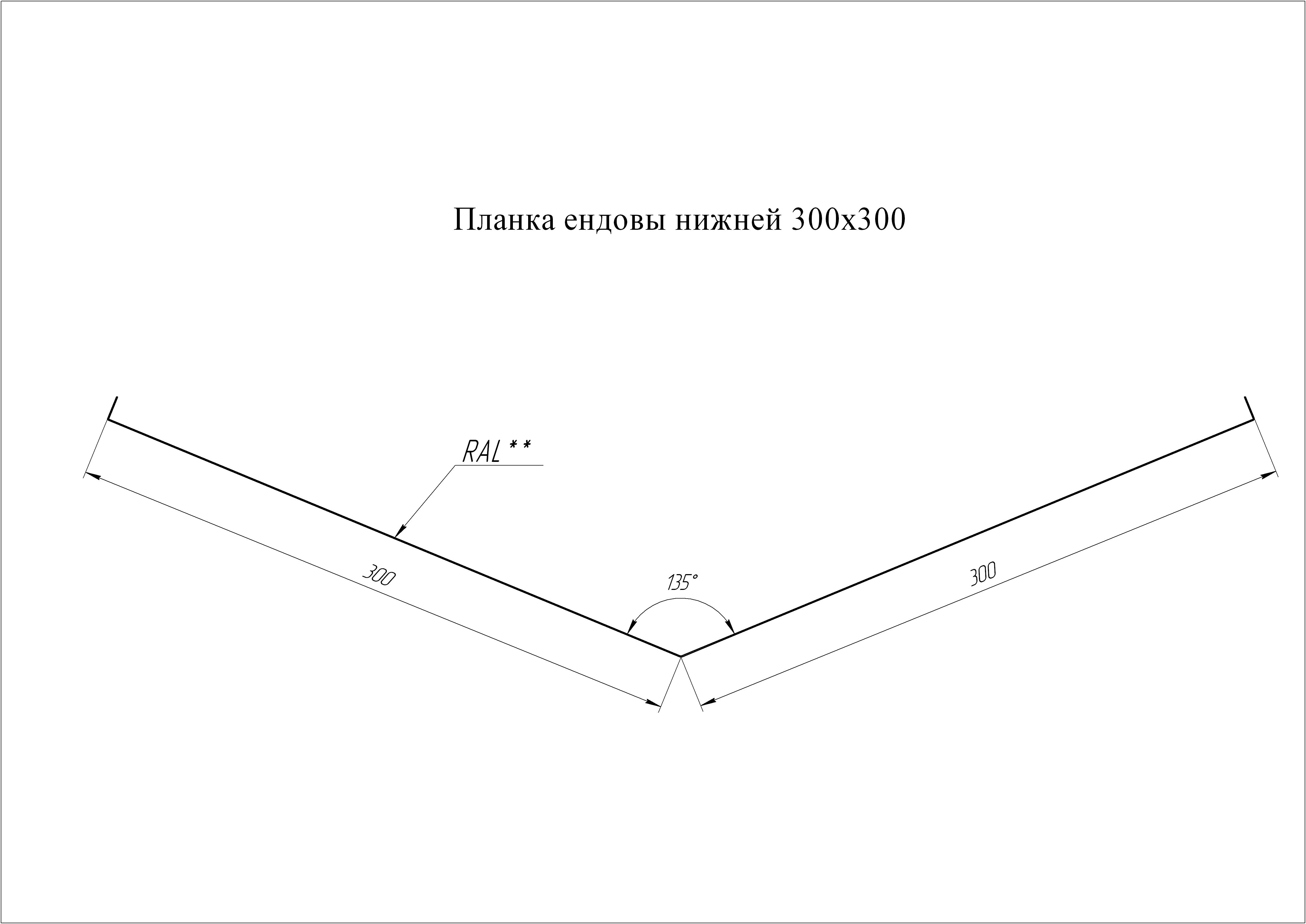 Геометрия профиля — Планка ендовы нижней 300х300 Grand Line 0,5 GreenCoat Pural БТ матовый RR2H3 (RAL 7016 антрацитово-серый) (2м)