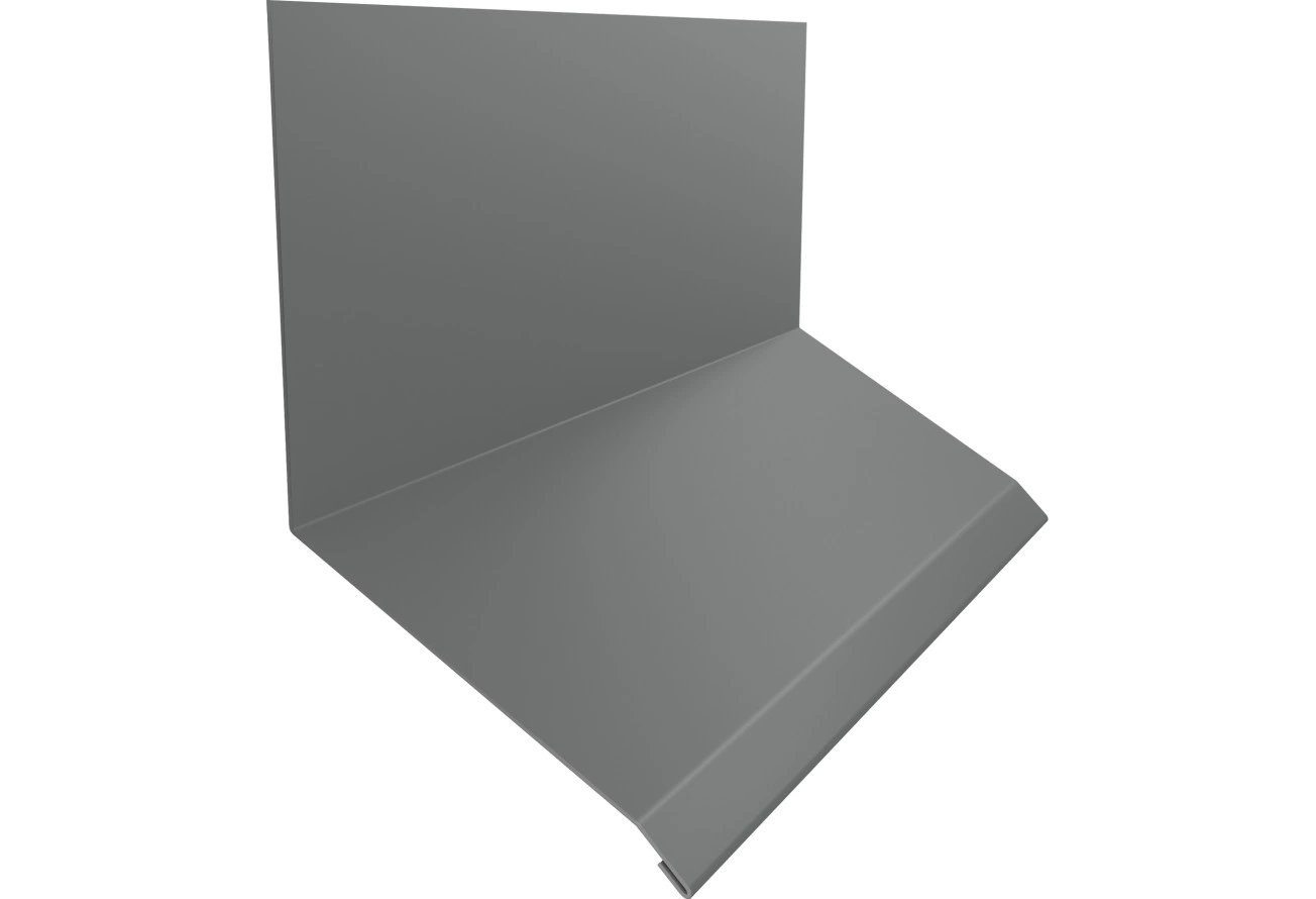 Планка примыкание верхнее к стене фальц 150х130х20 Grand Line 0,45 ПЭ с пленкой RAL 9006 бело-алюминиевый (3м)