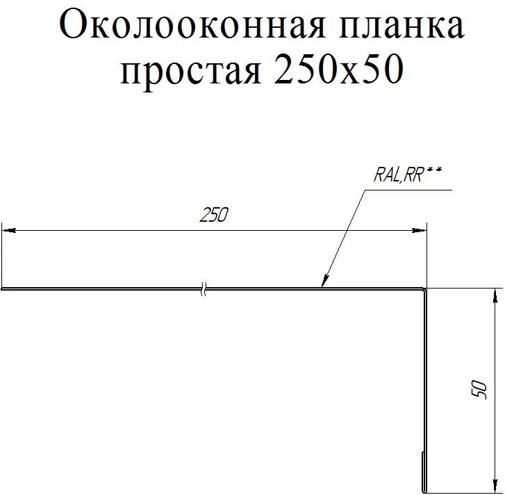 Геометрия профиля — Планка околооконная простая 250х50 Grand Line 0,5 Сатин с пленкой RAL 8004 терракота (3м)
