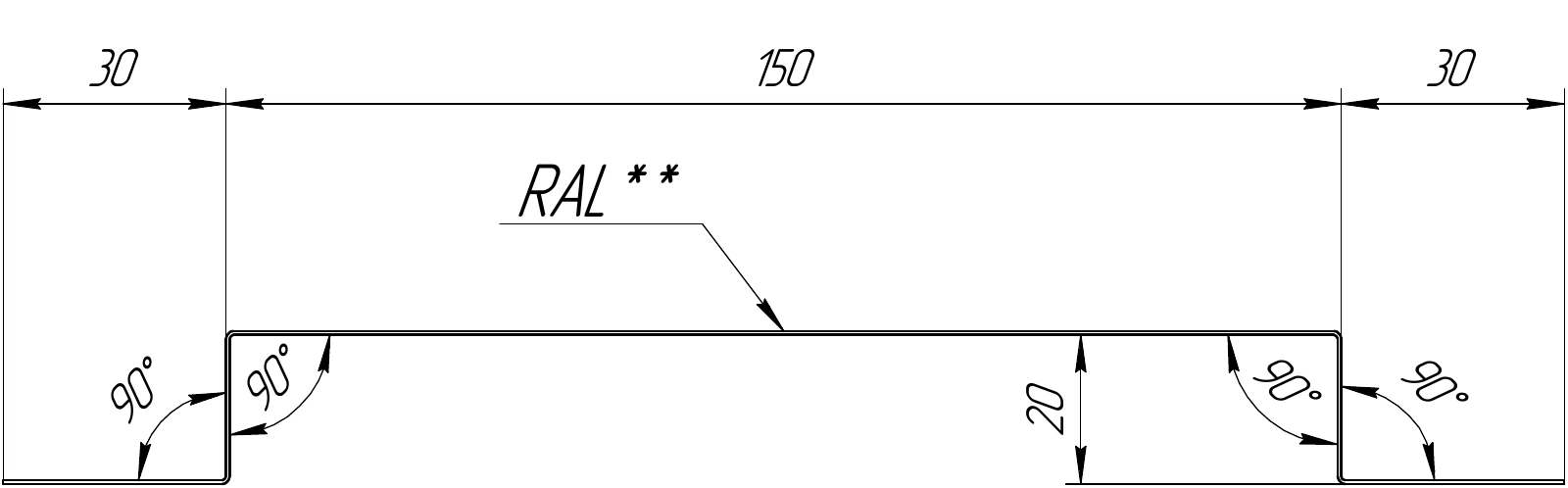Сечение планки сегментного кожуха Grand Line 150 мм