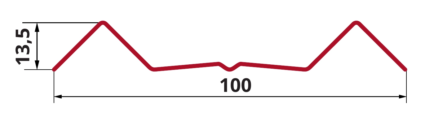 Сечение штакетника М-образный A: ширина 100 мм, высота 13,5 мм