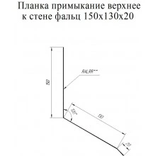 Планка примыкание верхнее к стене фальц 150х130х20 Grand Line 0,5 PurPro с пленкой RAL 7024 мокрый асфальт (3м)