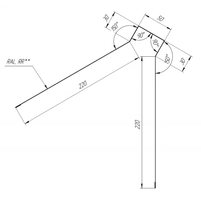 Планка плоского конька 220х50х220 Grand Line 0,45 Drap ТХ RAL 8017 шоколад (2м) — 590026 Планка плоского конька 220х50х220 Grand Line 0,45 Drap ТХ RAL 8017 шоколад (2м) — 590026