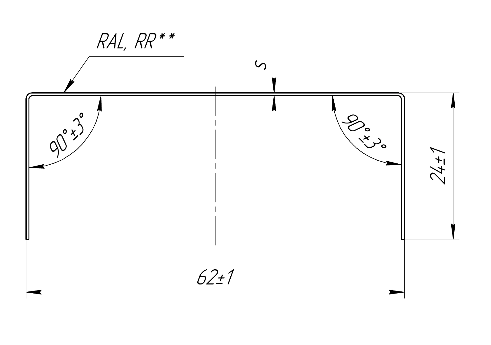 Сечение накладки Grand Line для столба 60х60 мм — прямое исполнение