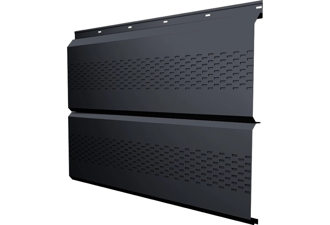 Софит металлический ЭкоБрус новый Grand Line с перфорацией 0,5 ПЭ с пленкой RAL 7024 мокрый асфальт