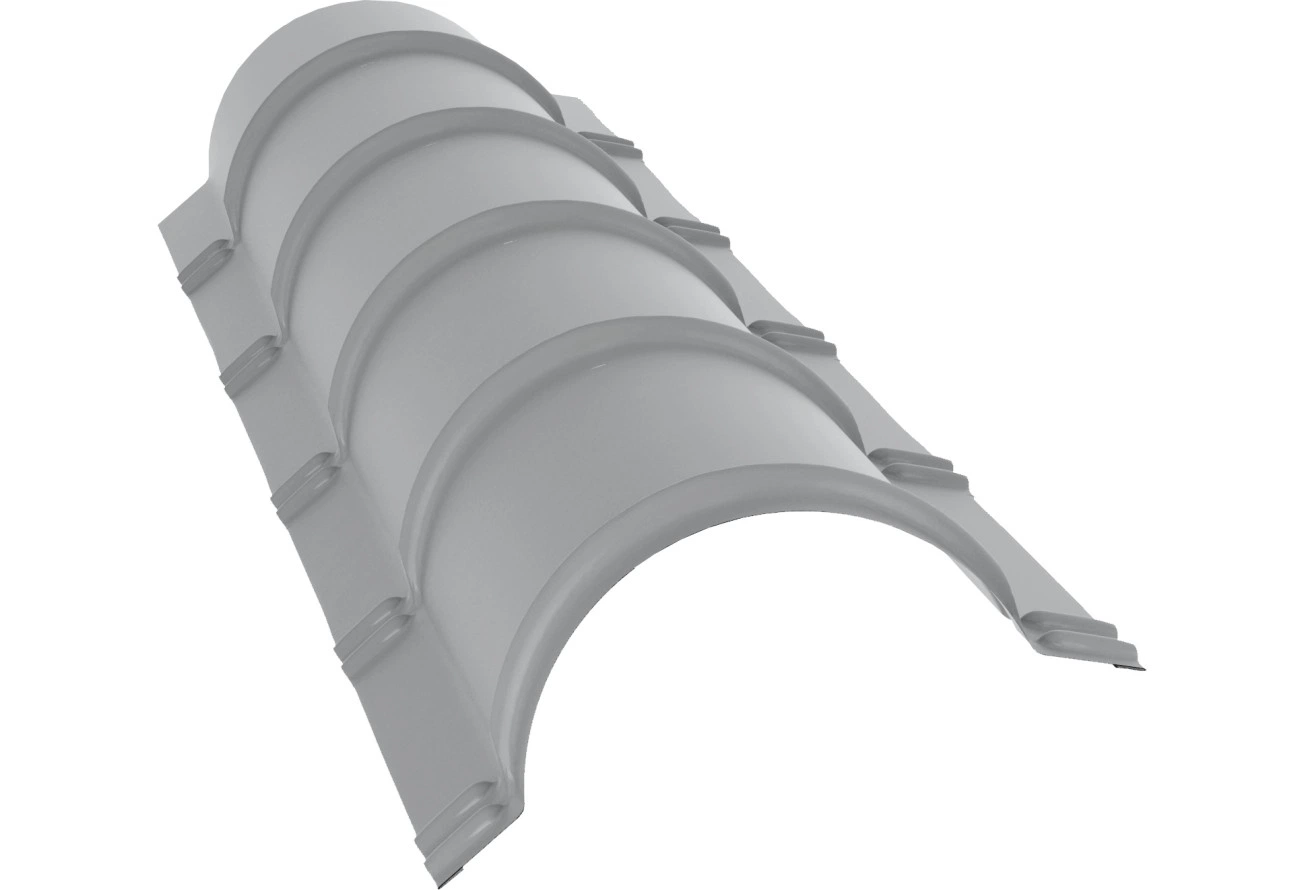 Планка конька полукруглого Grand Line 0,5 ПЭ с пленкой RAL 7004 сигнальный серый (1,97м)