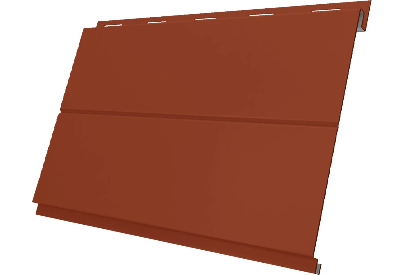 Софит металлический Вертикаль лайн Grand Line без перфорации 0,45 Drap СТ с пленкой RAL 8004 терракота