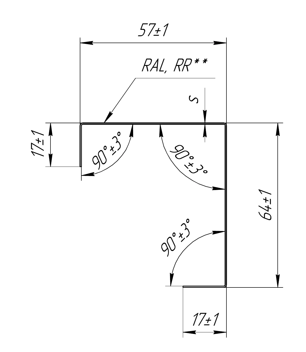 Сечение накладки Grand Line для столба 62х55 мм — угловое исполнение