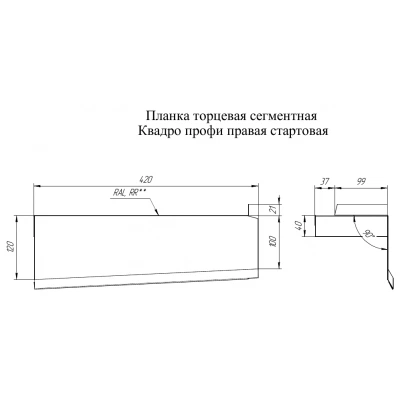 Торцевая планка сегментная Квадро Профи Правая стартовая Grand Line 0,5 Drap RAL 9005 черный — 705687 Торцевая планка сегментная Квадро Профи Правая стартовая Grand Line 0,5 Drap RAL 9005 черный — 705687
