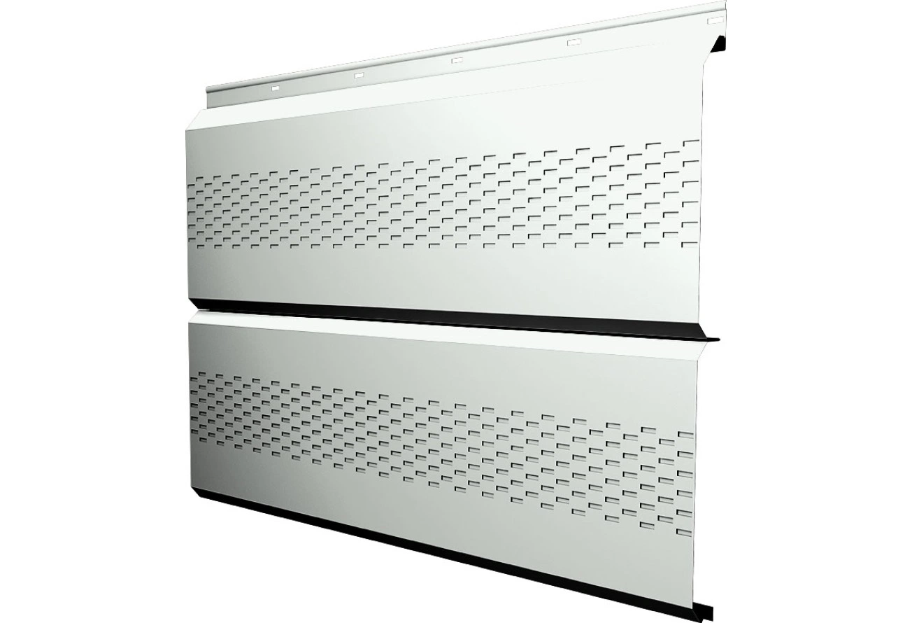 Софит металлический ЭкоБрус новый Grand Line с перфорацией 0,45 Drap СТ с пленкой RAL 9003 сигнальный белый
