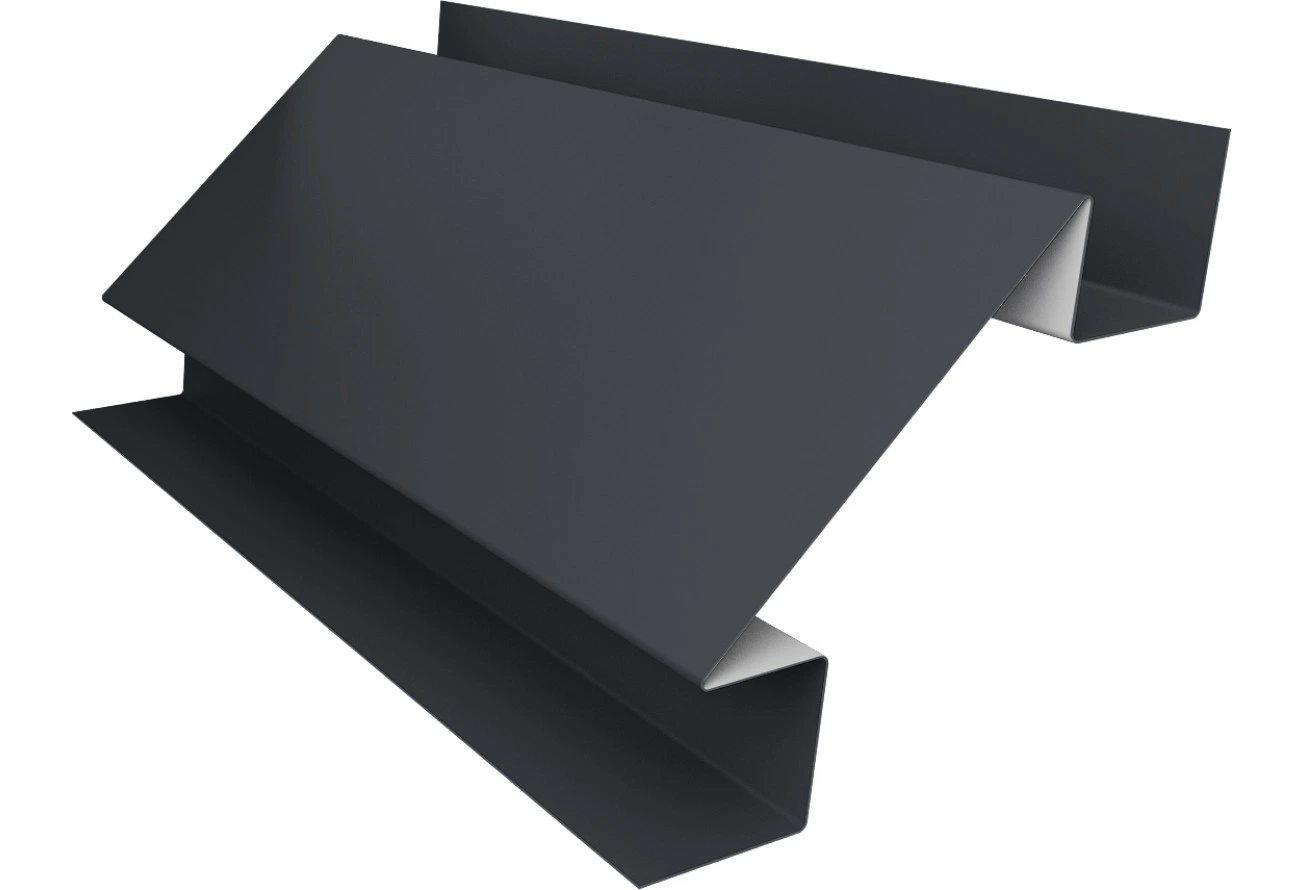 Угол внутренний сложный 75мм Grand Line 0,45 ПЭ слим с пленкой RAL 7024 мокрый асфальт (3м)