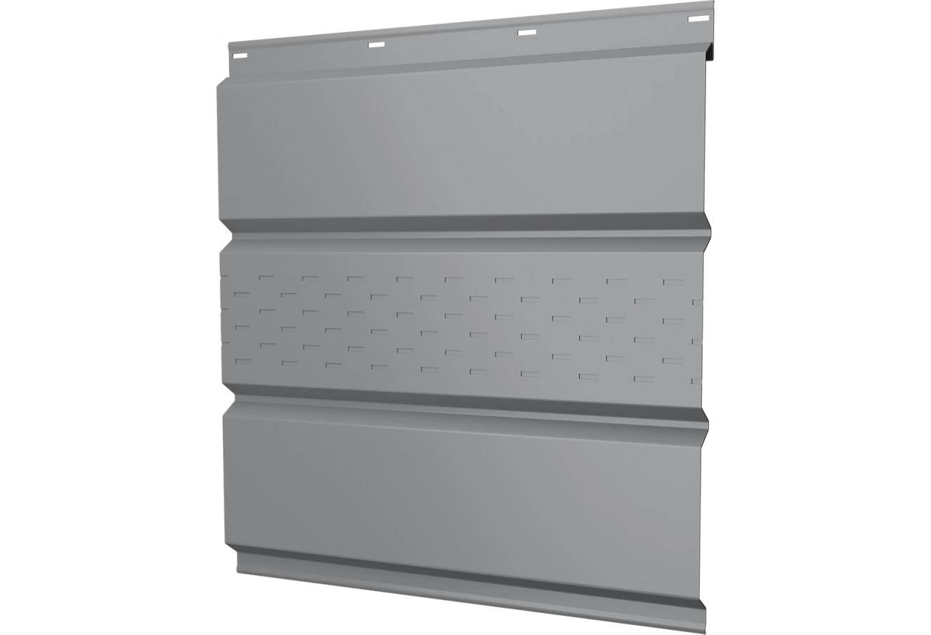Софит металлический Классик в01 Grand Line центральная перфорация 0,45 Drap с пленкой RAL 7004 сигнальный серый