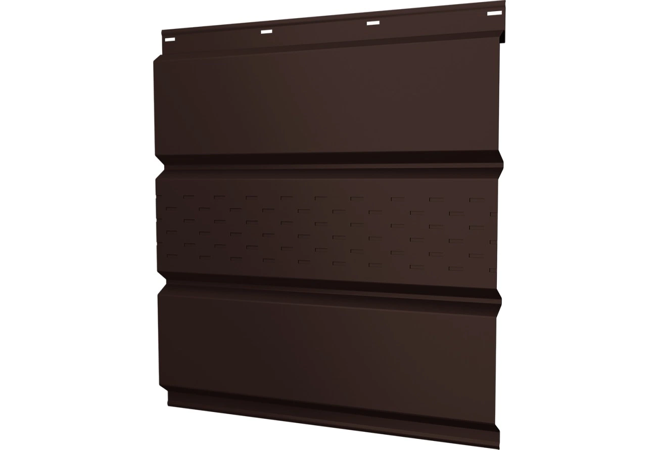Софит металлический Классик в02 Grand Line центральная перфорация 0,45 Drap RAL 8017 шоколад