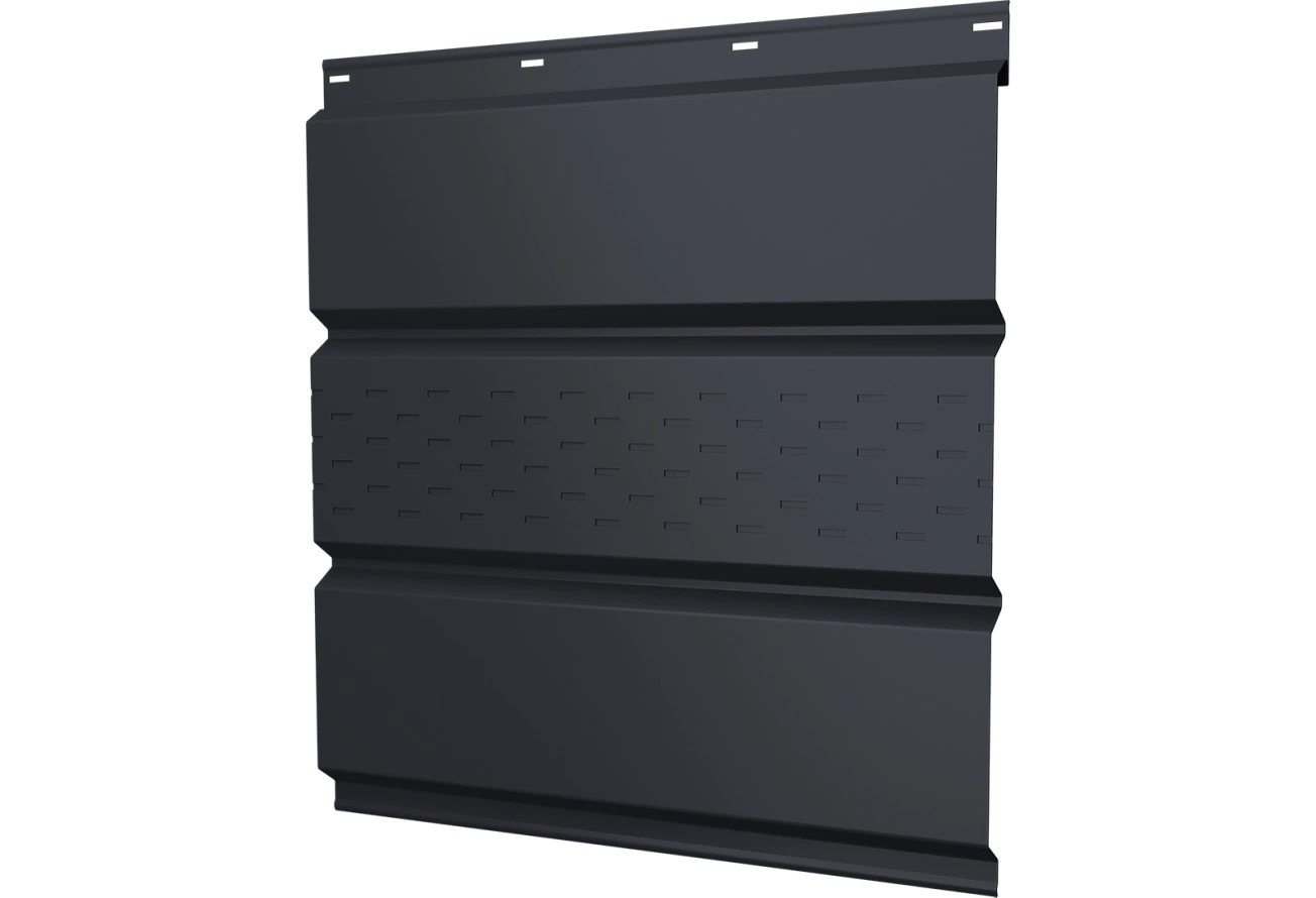 Софит металлический Классик в02 Grand Line центральная перфорация 0,5 Drap RAL 7024 мокрый асфальт