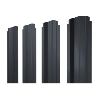 Штакетник П-образный B фигурный Grand Line 0,5 GreenCoat Pural БТ матовый RR 23 темно-серый (RAL 7024 мокрый асфальт) — 822985