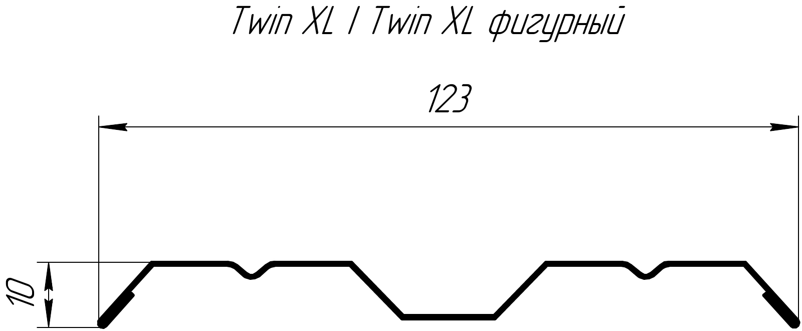 Сечение штакетника Твин XL: ширина 123 мм, высота 10 мм