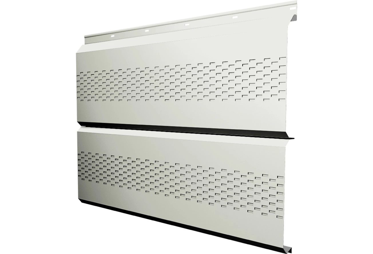 Софит металлический ЭкоБрус новый Grand Line с перфорацией 0,45 ПЭ с пленкой RAL 9002 светло-серый