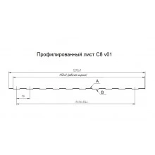 Профнастил С8A в01 Grand Line 0,45 Принт Премиум двухсторонний с пленкой Серое дерево